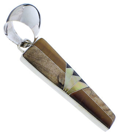 Genuine Sterling Silver Multicolor Inlay Pendant Jewelry PX30491
