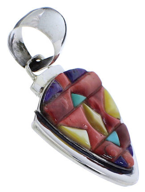 Multicolor Inlay Sterling Silver Southwestern Pendant Jewelry PX30525