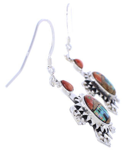 Multicolor Native American Design Turtle Silver Earrings EX32317