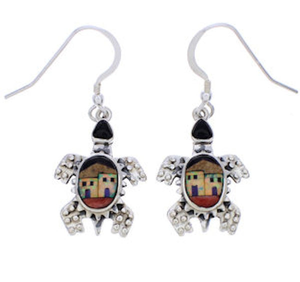 Multicolor Inlay Native American Pueblo Design Turtle Earrings EX32321