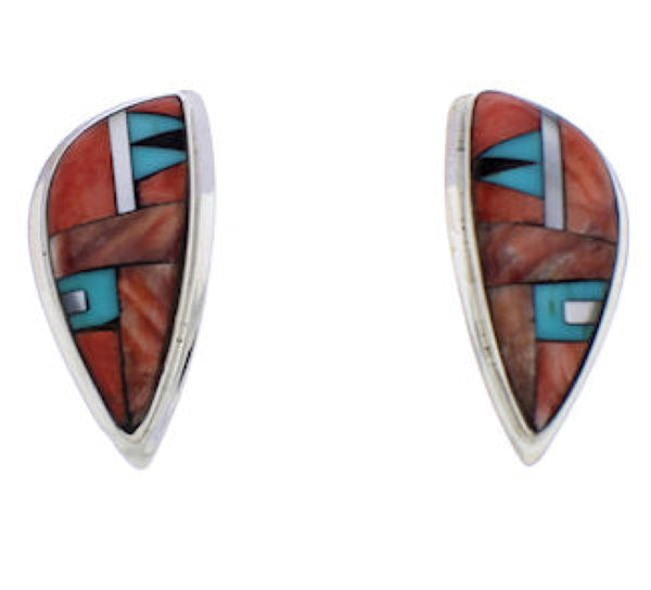 Multicolor Inlay Southwestern Silver Earrings EX32430