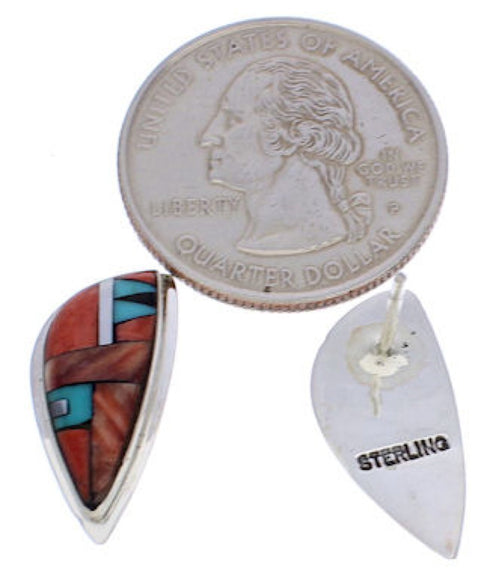 Multicolor Inlay Southwestern Silver Earrings EX32430