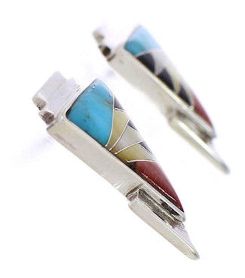 Southwest Multicolor Inlay And Silver Earrings EX32460