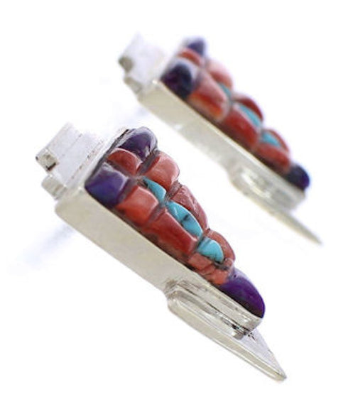 Genuine Sterling Silver And Multicolor Inlay Earrings EX32465