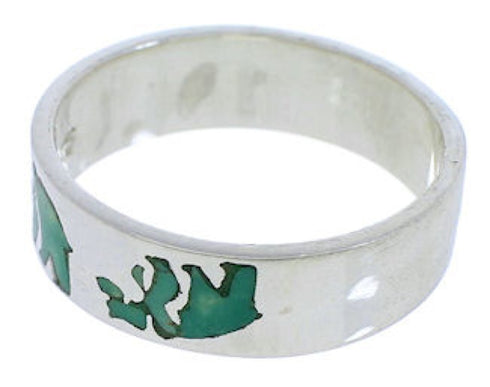 Turquoise Inlay Silver Bear Ring Band Size 6-3/4 UX32491