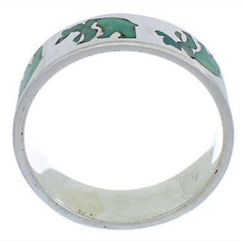 Turquoise Inlay Silver Bear Ring Band Size 6-3/4 UX32491