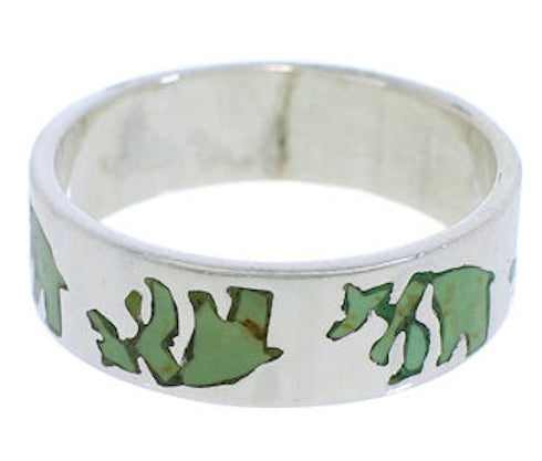 Turquoise Inlay Sterling Silver Bear Ring Band Size 5-1/2 UX32517