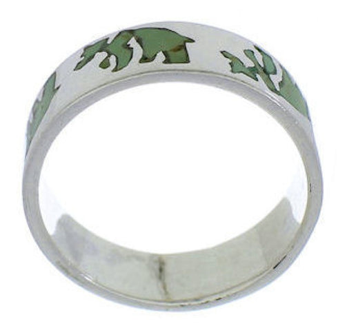 Turquoise Inlay Sterling Silver Bear Ring Band Size 5-1/2 UX32517