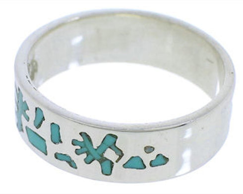 Turquoise Inlay Sterling Silver Kokopelli Ring Band Size 4-3/4 UX32615