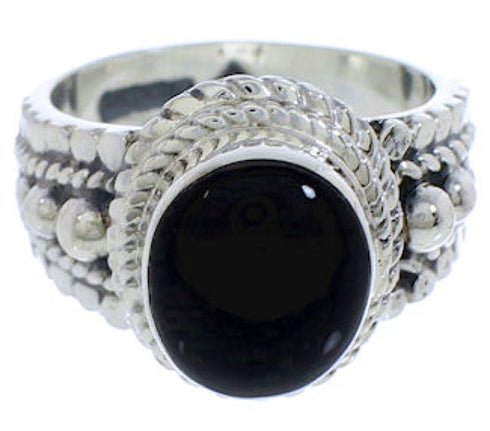 Jet And Southwestern Sterling Silver Ring Size 4-1/2 TX38888