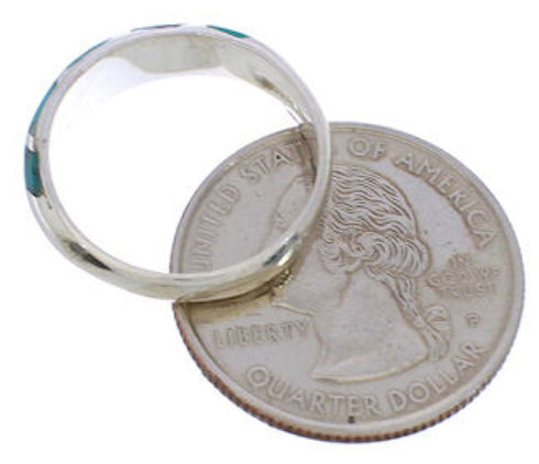 Silver And Turquoise Inlay Jewelry Ring Size 6-3/4 UX35026