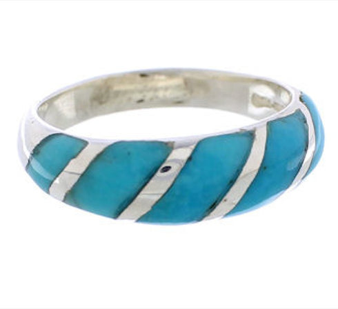 Southwest Sterling Silver Turquoise Inlay Ring Size 6-1/4 UX35050