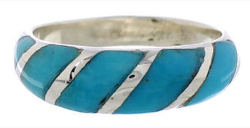 Southwest Sterling Silver Turquoise Inlay Ring Size 6-1/4 UX35050