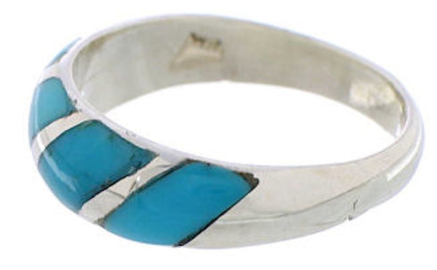 Southwest Sterling Silver Turquoise Inlay Ring Size 6-1/4 UX35050