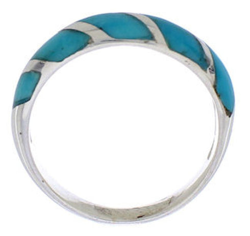 Southwest Sterling Silver Turquoise Inlay Ring Size 6-1/4 UX35050