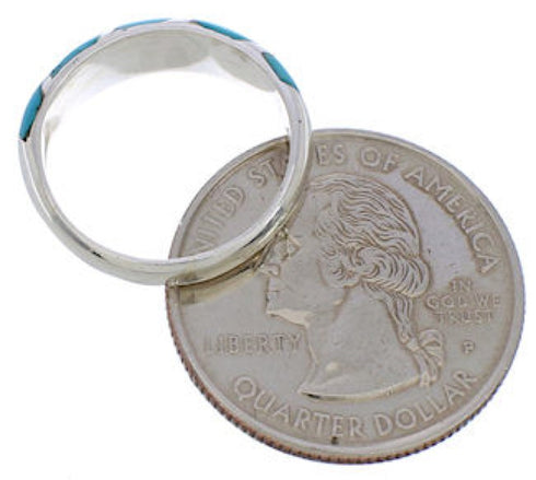 Southwest Sterling Silver Turquoise Inlay Ring Size 6-1/4 UX35050