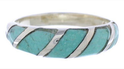 Silver And Turquoise Inlay Southwestern Ring Size 5-3/4 UX35069