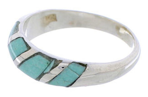Silver And Turquoise Inlay Southwestern Ring Size 5-3/4 UX35069