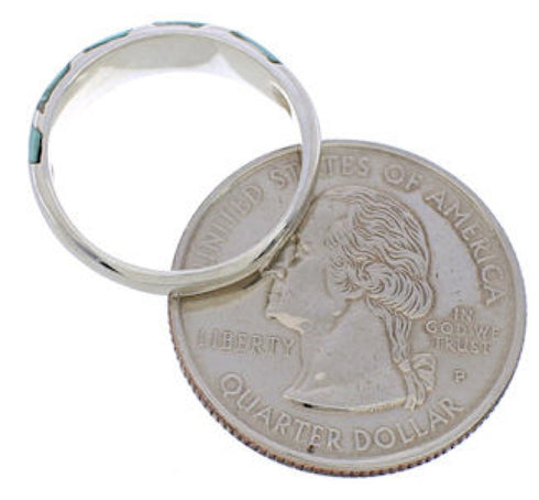 Silver And Turquoise Inlay Southwestern Ring Size 5-3/4 UX35069