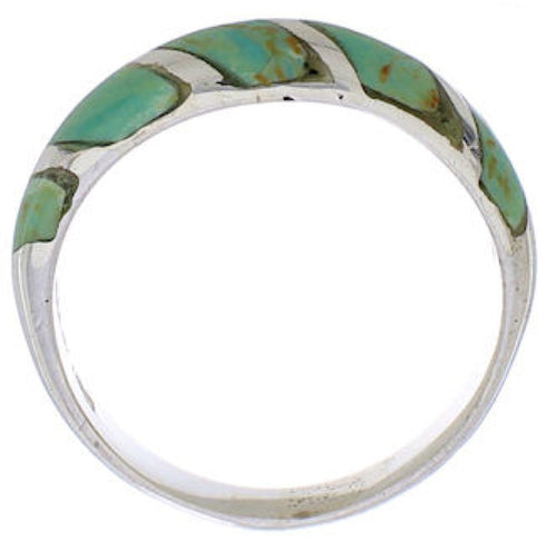 Silver And Turquoise Inlay Southwestern Ring Size 5-1/4 UX35113