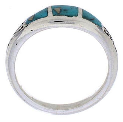 Authentic Sterling Silver Turquoise Inlay Ring Size 5-1/4 UX35158