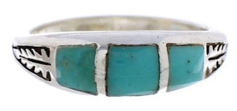 Southwestern Sterling Silver Turquoise Inlay Ring Size 5-1/4 UX35164