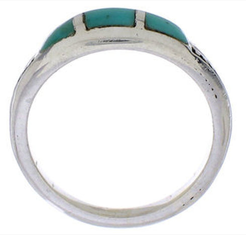Southwestern Sterling Silver Turquoise Inlay Ring Size 5-1/4 UX35164