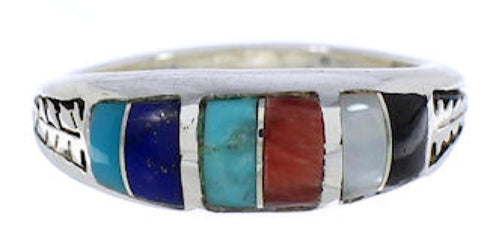 Southwestern Sterling Silver Multicolor Inlay Ring Size 4-3/4 UX35244