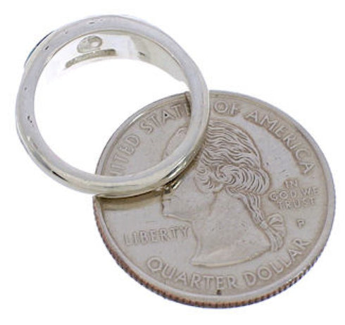 Southwestern Sterling Silver Multicolor Inlay Ring Size 4-3/4 UX35244