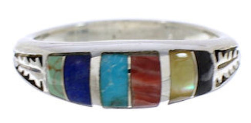 Genuine Sterling Silver Multicolor Inlay Ring Size 5-1/4 UX35254