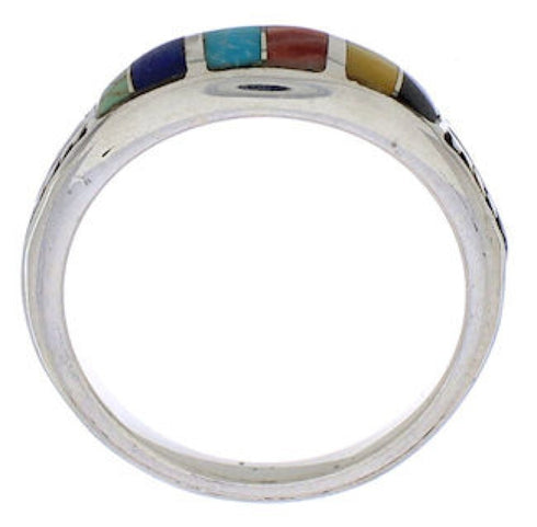 Sterling Silver Multicolor Inlay Southwest Ring Size 7-3/4 UX35261