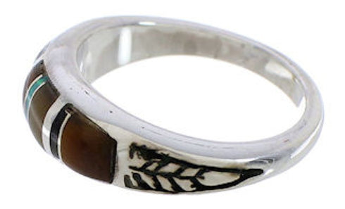 Southwestern Sterling Silver Multicolor Inlay Ring Size 5-3/4 UX35313