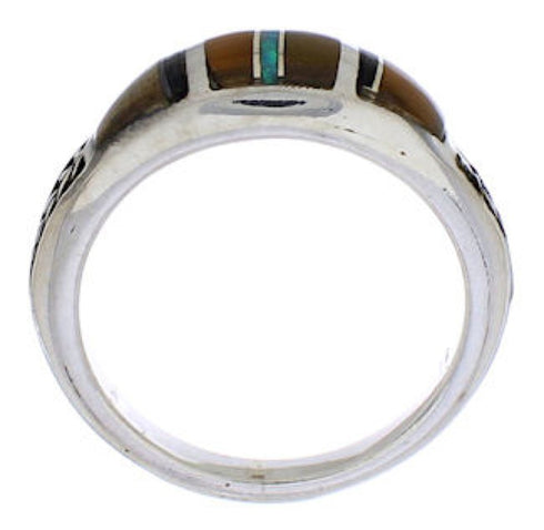 Genuine Sterling Silver Multicolor Inlay Ring Size 6-3/4 UX35317
