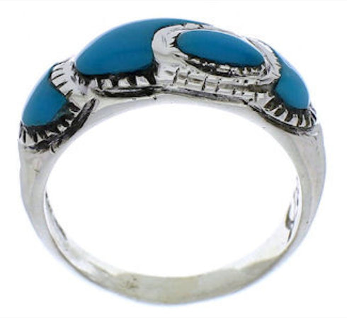 Southwest Sterling Silver Turquoise Inlay Ring Size 5-3/4 JX37293