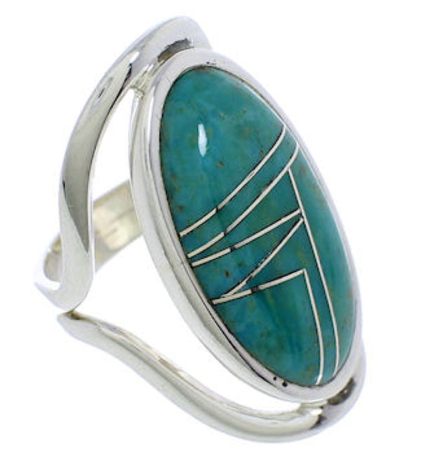 Southwest Sterling Silver Turquoise Inlay Ring Size 5-1/2 JX37475