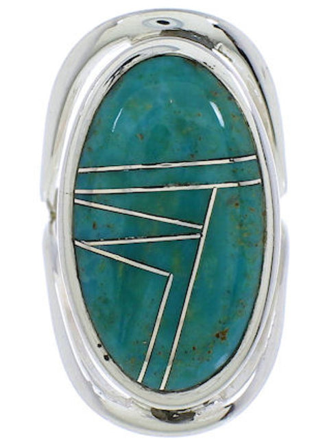 Southwest Silver Turquoise Inlay Ring Size 5-1/4 JX37473