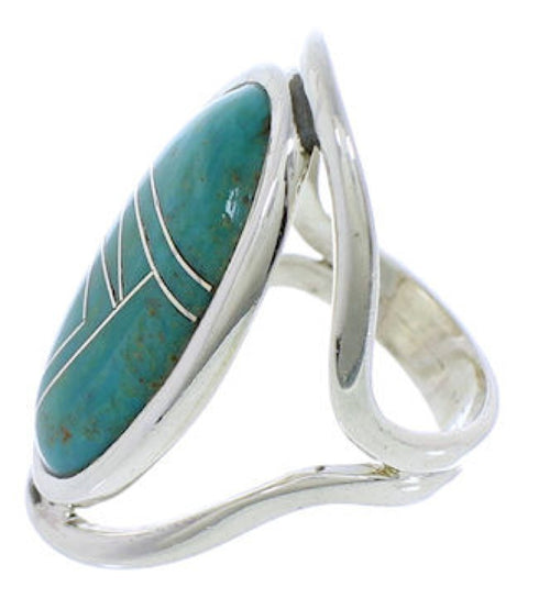 Southwest Silver Turquoise Inlay Ring Size 5-1/4 JX37473