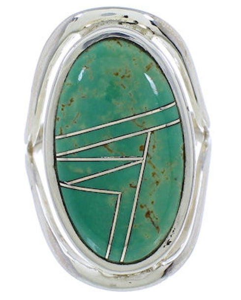 Authentic Sterling Silver Turquoise Inlay Ring Size 8-1/4 JX37485