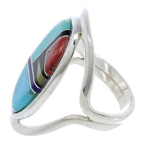 Southwest Multicolor Silver Ring Size 8-3/4 JX37704