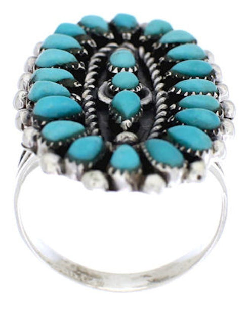 Sterling Silver Needlepoint Turquoise Ring Size 8-3/4 YX35055