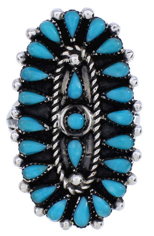Authentic Silver Jewelry Turquoise Needlepoint Ring Size 8-3/4 YX35068