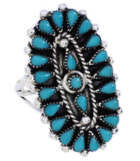Sterling Silver Jewelry Turquoise Needlepoint Ring Size 8-3/4 YX35070
