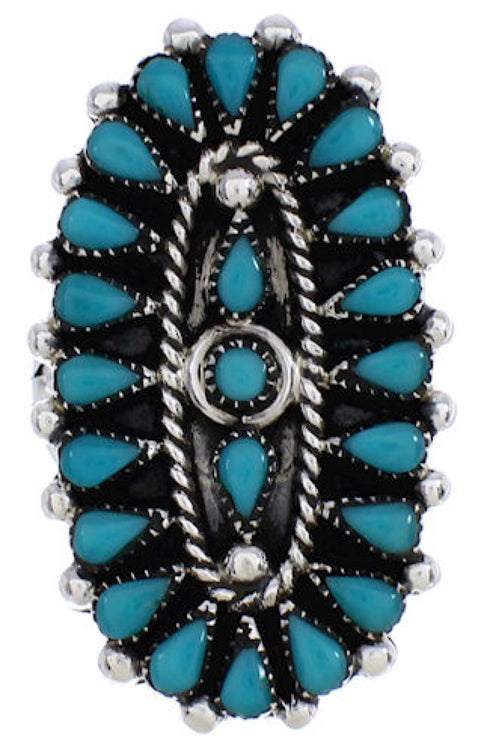 Sterling Silver Jewelry Turquoise Needlepoint Ring Size 8-3/4 YX35070