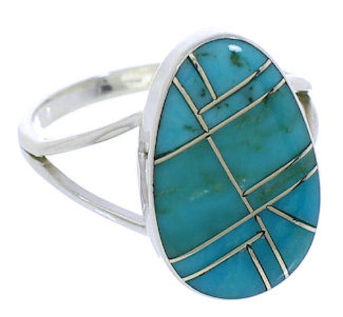 Southwest Sterling Silver Turquoise Inlay Ring Size 8-1/4 TX38978