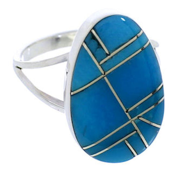 Turquoise Inlay And Southwestern Silver Ring Size 5-1/2 TX39178