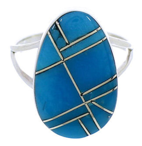 Southwestern Jewelry Turquoise Inlay Silver Ring Size 4-1/2 TX39179
