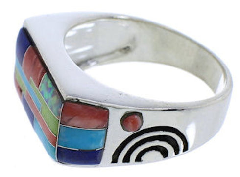 Sterling Silver Multicolor Inlay Ring Size 10-1/2 EX41330