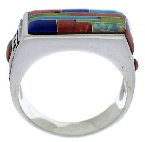 Sterling Silver Multicolor Inlay Ring Size 10-1/2 EX41330