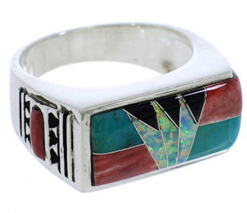 Multicolor Inlay Sterling Silver Ring Size 9-3/4 EX41349