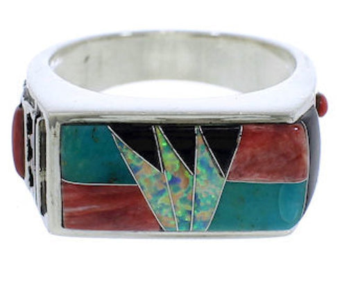 Multicolor Inlay Sterling Silver Ring Size 9-3/4 EX41349